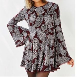 Urban Outfitters maroon paisley long sleeve dress